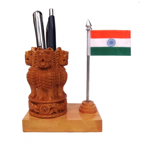 Wooden Pen Holder With Flag