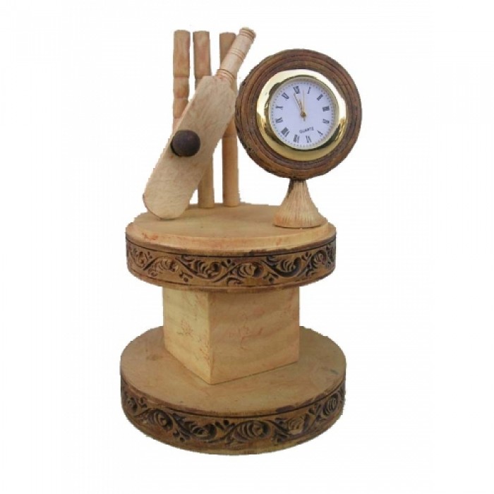 Wooden Cricket Clock Trophy Half Antique.