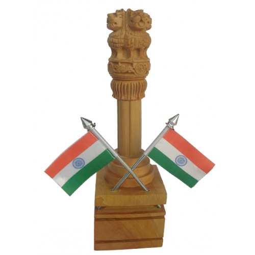 Wooden Ashoka Pillar With 2 Flage