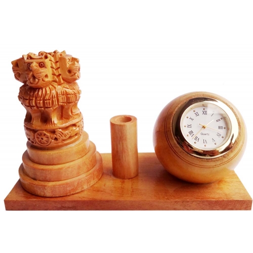 Wooden Ashoka Stambh With Clock