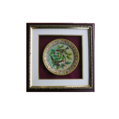Marble Painting Round Plate Bird