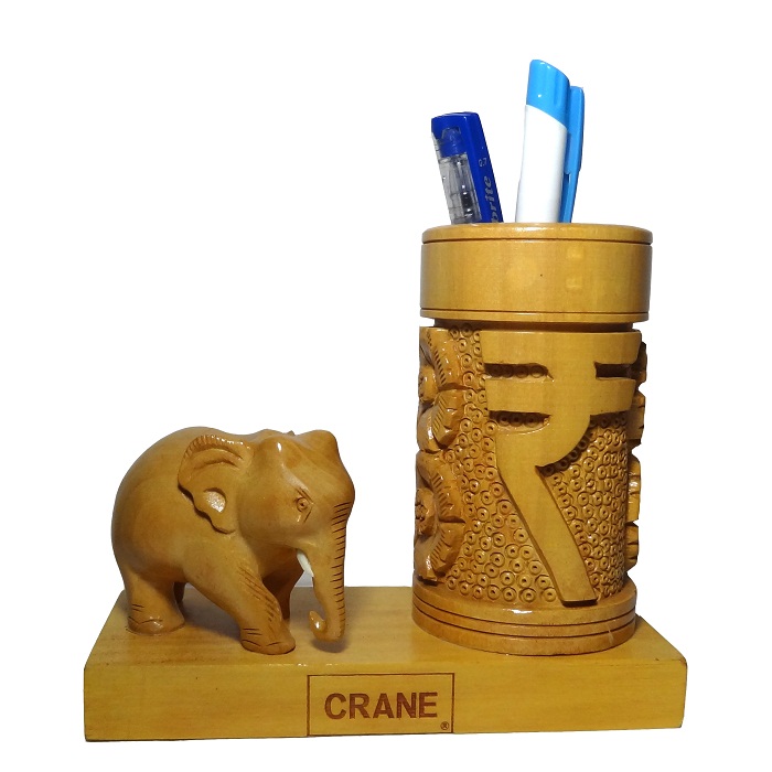 Wooden Base Elephant + Rs. Pen Holder - CRANE