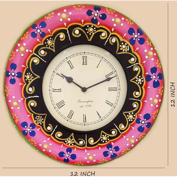 Ethnic Clock Pink Floral Design Wall Hanging Clock