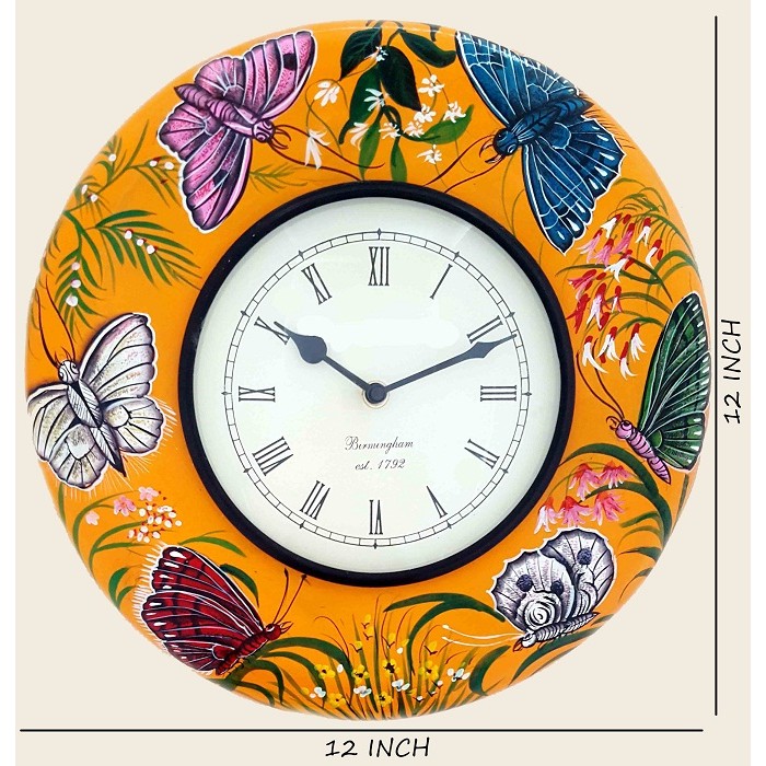 Ethnic Yellow Butterfly Design Wall Hanging Clock